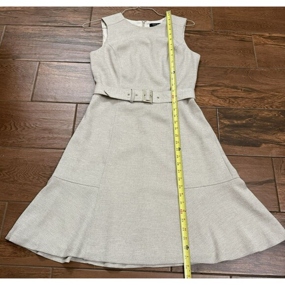 White House Black Market Women's Dress Beige A-line Belt Sleeveless Size 8 - Picture 4 of 10